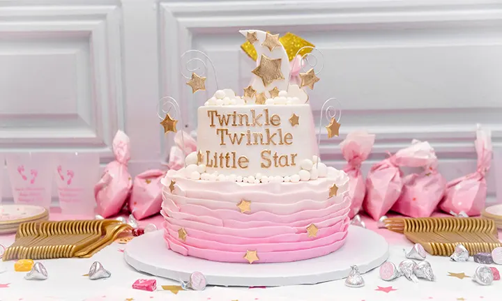 Pink-and-Gold “Twinkle, Twinkle Little Star” Baby Shower Cake