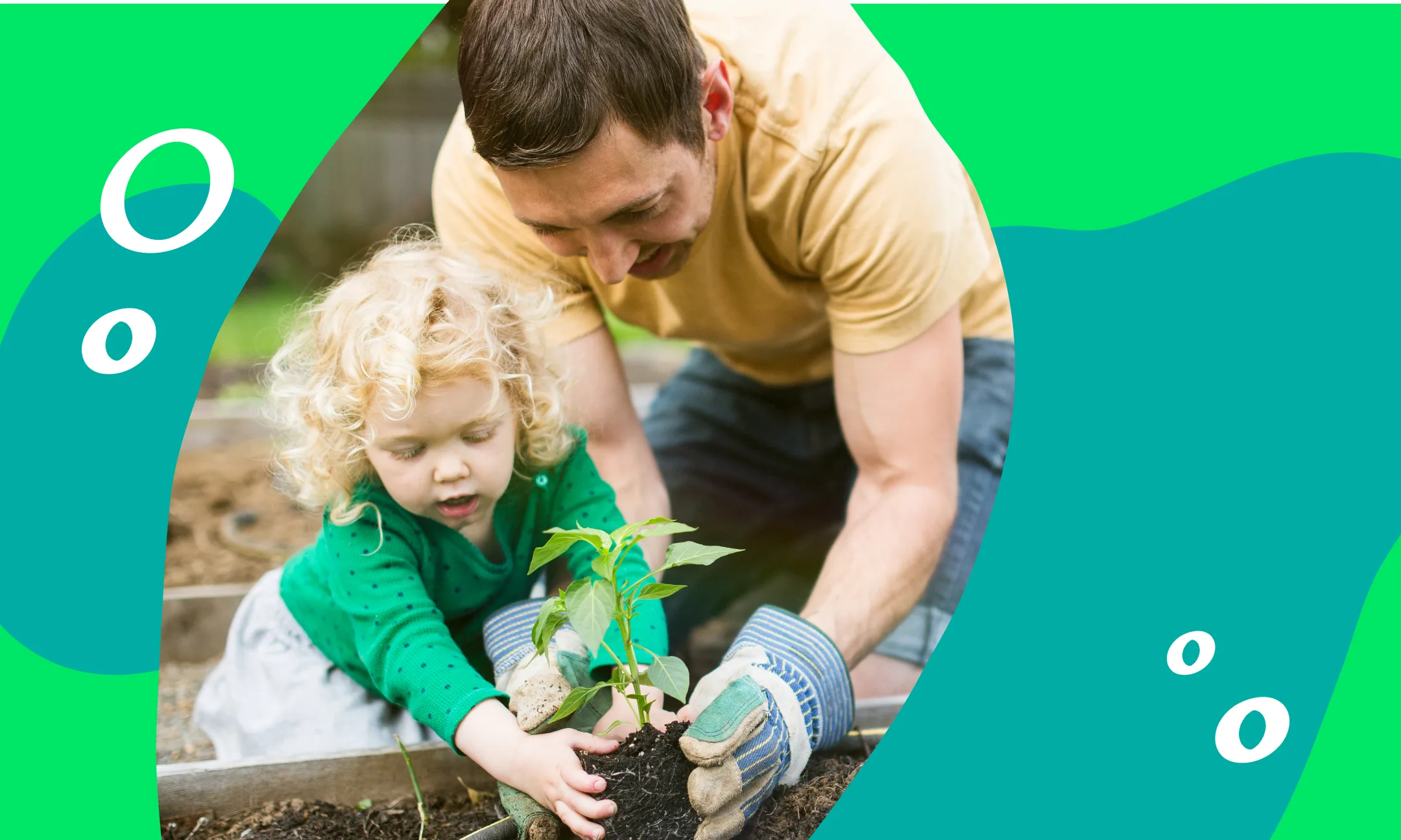 Sustainability- father and child planting